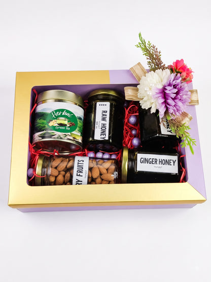 Younglyf Premium Wellness Gift Hamper – Pure Raw Honey, Ginger Honey, Herbal Green Tea & Premium Dry Fruits (Almonds) | Luxury Festive & Corporate Gift Box