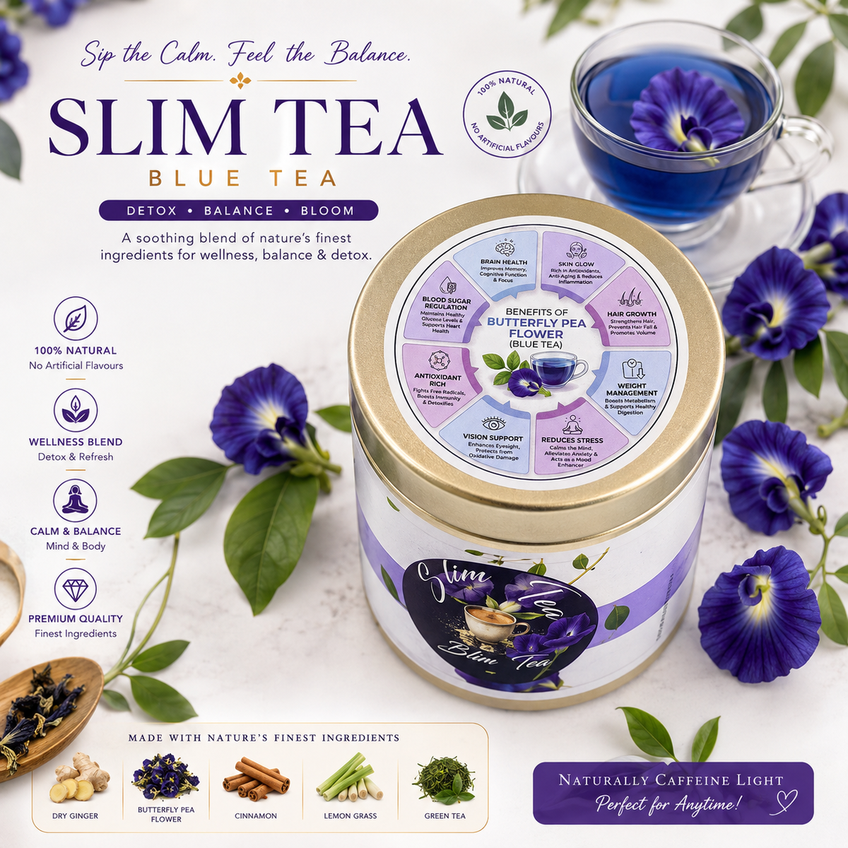 Younglyf Herbal Blue Tea | 100% Caffeine-Free Butterfly Pea