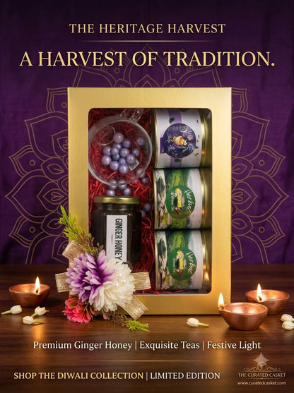 YOUNGLYF The Curated Casket Festive Tea & Honey Gift Set - Herbal Green Tea, Blue Tea & Premium Ginger Honey