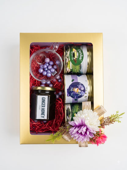 YOUNGLYF The Curated Casket Festive Tea & Honey Gift Set - Herbal Green Tea, Blue Tea & Premium Ginger Honey